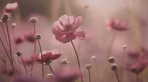 Cosmos roses en fleurs dans un champ, douceur naturelle pour illustrer un soin énergétique dans le Var