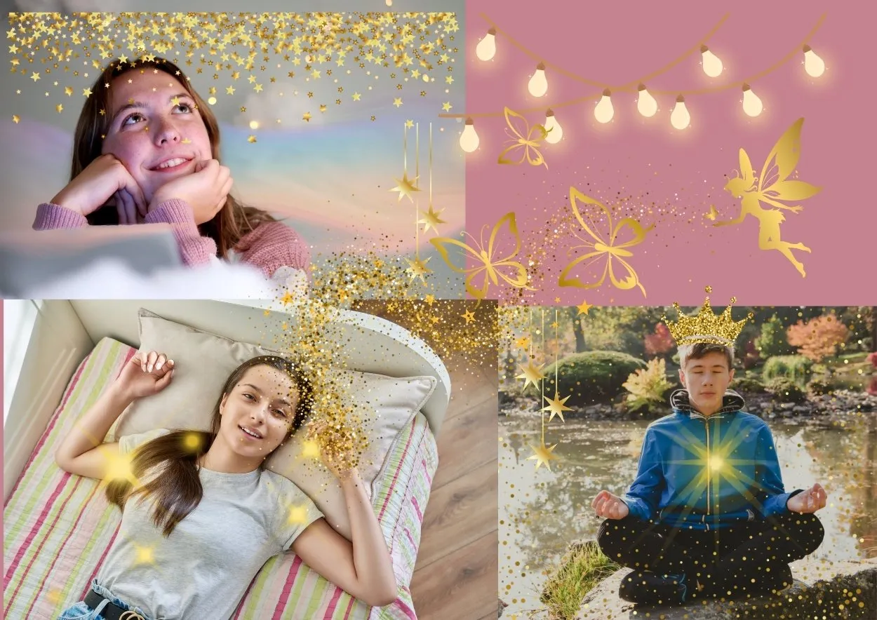 Montage d'adolescents en relaxation et méditation pour des séances de soins énergétiques et sophrologie à Draguignan, Var.
